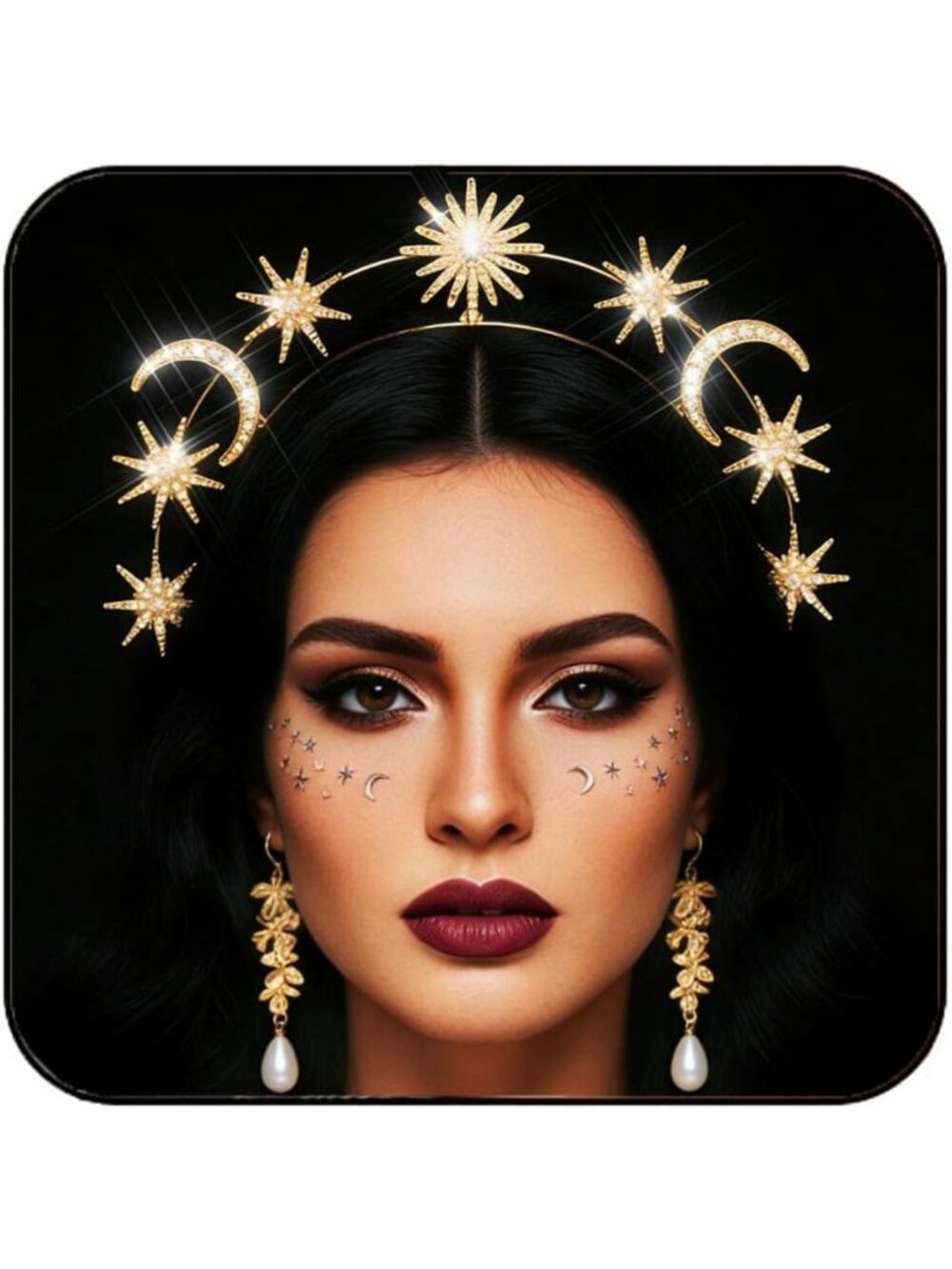 Goddess Accessories Set: Gold Star Moon Halo Crown & Earrings for Women